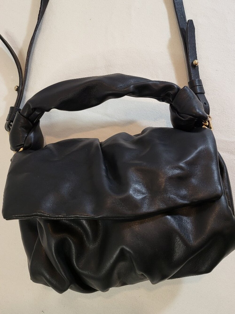 Anthropologie Black Faux‎ Leather Ruche Mini Crossbody Bag